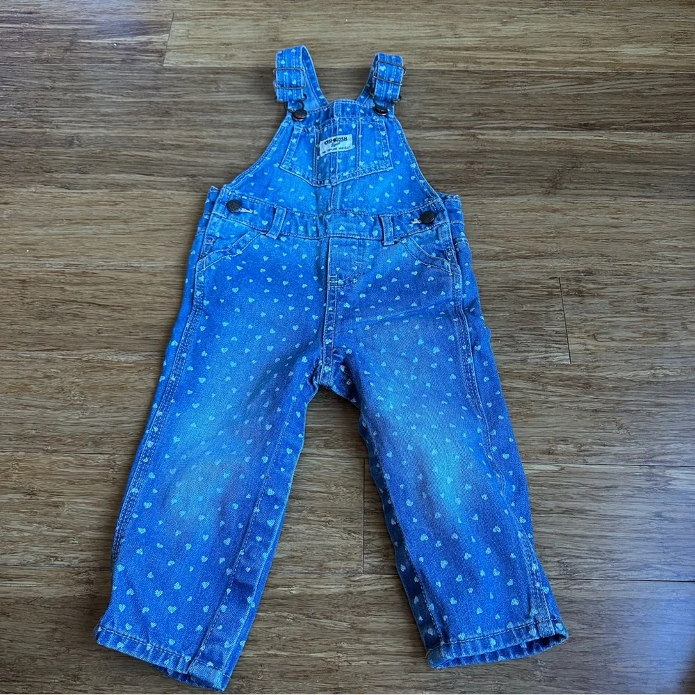 OSHKOSH B'GOSH Blue Denim Heart Polka Dot Kids‎ 18 Month Overalls
